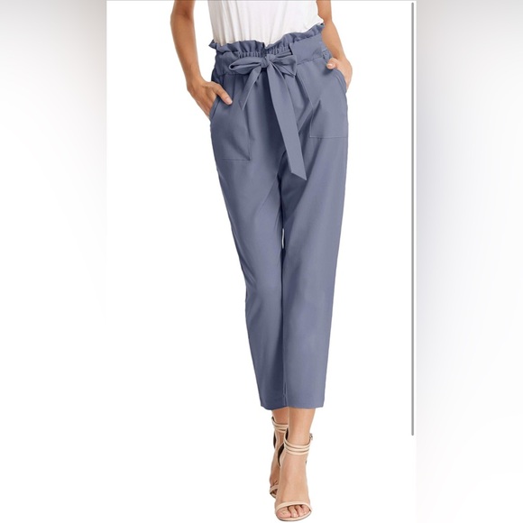 NWT Women's Blue/Gray Paperbag Waist Pants - Picture 5 of 7